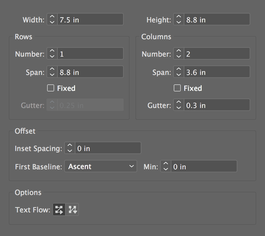 area type options