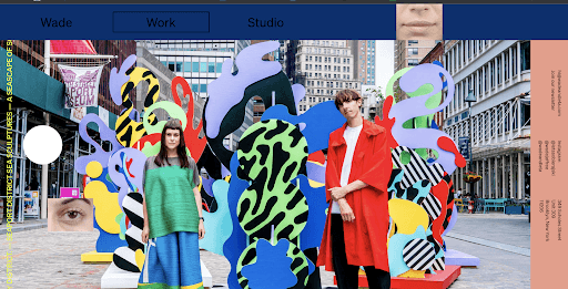 Screenshot of Wade and Leta design studio portfolio landing page with animated interactive elements