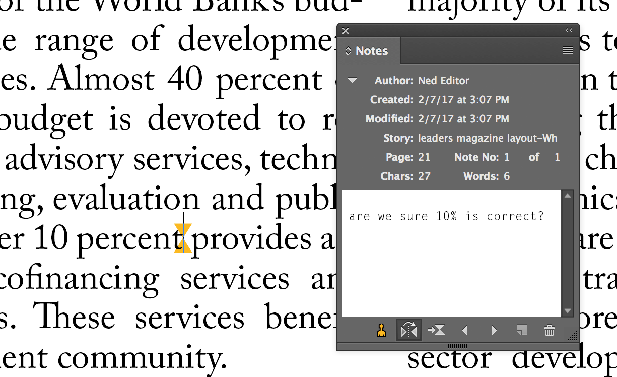 note in layout view