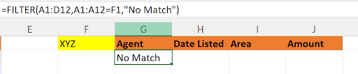 FILTER function displaying No Match text when an invalid agent name is entered