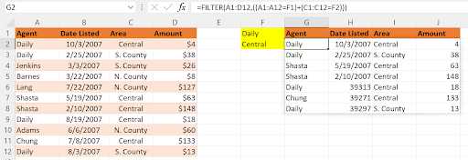 FILTER function using addition operator for OR condition to filter by Daily or Central criteria