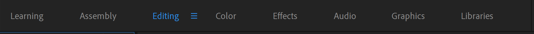 Premiere Pro top bar showing the Editing workspace mode selected