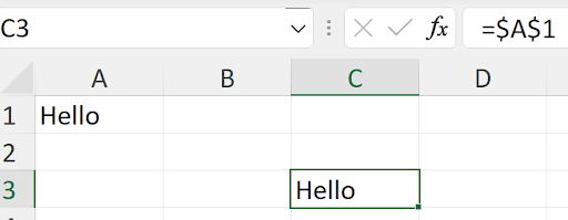 Excel formula bar showing absolute reference =$A<img src=