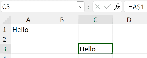 Excel spreadsheet showing mixed reference formula =A<img src=