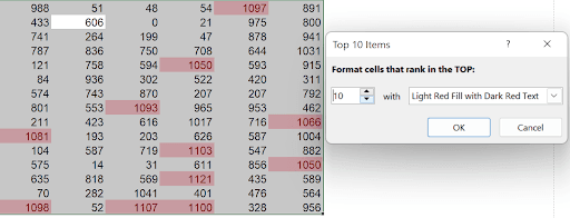 Top 10 Items conditional formatting dialog where the number can be adjusted