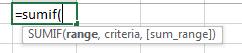 SUMIF function syntax explanation showing sum_range, criteria_range, and criteria parameters