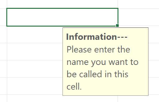 Excel input message appearing when clicking a cell with data validation set to Any value