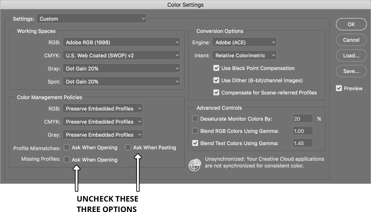 color settings default for class