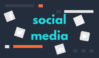 Illustration representing social media marketing with platform icons and engagement symbols