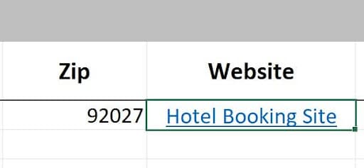 Event Planning With Excel example showing the link is created, and shown here, the words i typed in th