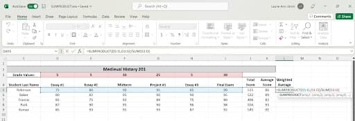 Excel Data Analysis With Statistics - Weighted Averages with SUMPRODUCT