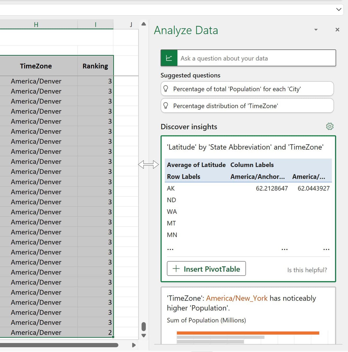 Resize the Analyze Data Panel