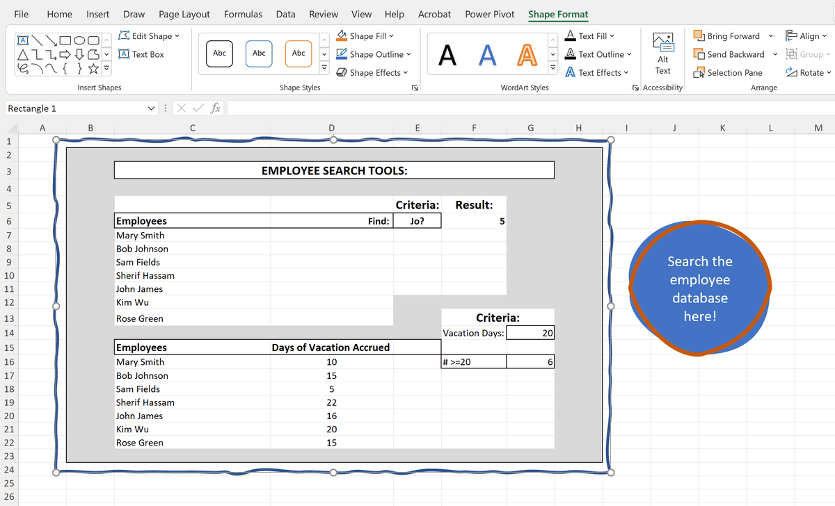 Insert screenshot of sketch-outlined box with text in it, in a worksheet.
