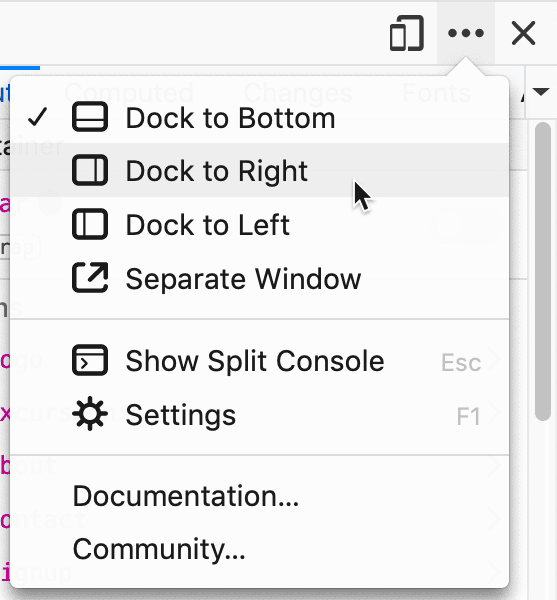 firefox devtools dock right