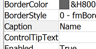 Forms With Vba In Excel example showing now the properties shows