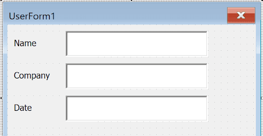 Forms With Vba In Excel example showing technique as we did to form labels, make 3 textboxes so it l