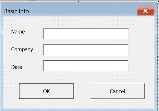 Forms With Vba In Excel example showing now, your form should look like this: