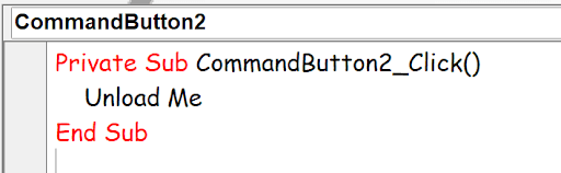 Forms With Vba In Excel example showing in order to simply close the form, you just need unload me: