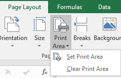Intro To Excel Page Layout 1 example showing next is “print area”: