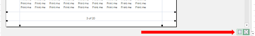 Excel print preview margin adjustment icons highlighted with red arrow