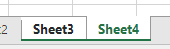 Excel sheet tabs showing grouped sheets with Sheet3 and Sheet4 selected