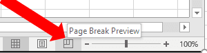 Page Break Preview icon at the bottom right of the Excel screen