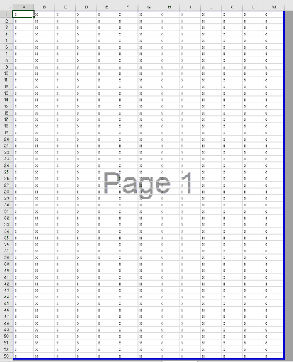 Page Break Preview with page breaks manually dragged to the edges