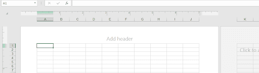 Excel Page Layout view showing headers, rulers, and column headings