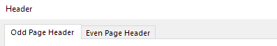 Custom Header tabs showing odd and even page header options