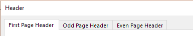 Custom Header tabs showing both odd/even and first page options