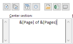 Custom Header with page number and total pages codes entered