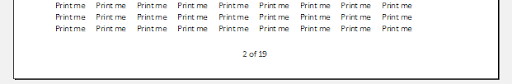 Excel footer showing page 2 of 19 in print preview