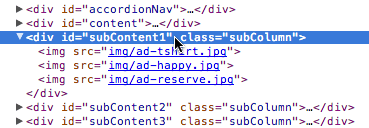 select subContent1 div dev tools