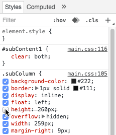 uncheck height dev tools