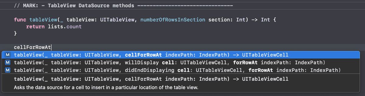 lists cellForRowAt