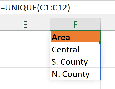 Excel UNIQUE function returning distinct values from a range