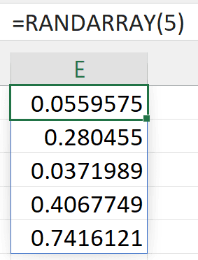 Excel RANDARRAY function generating random numbers in a spill range