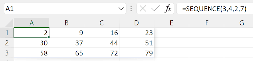 Excel SEQUENCE function generating a dynamic array of sequential numbers