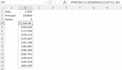 Excel SEQUENCE function generating a dynamic array of sequential numbers