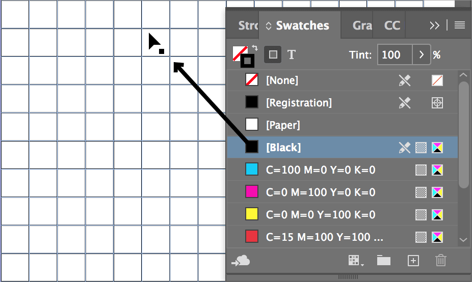 drag black swatch to cell
