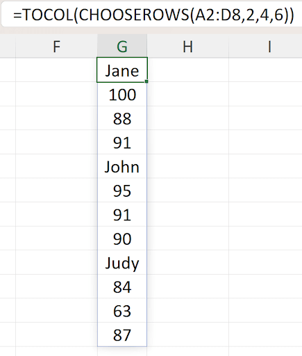 Excel CHOOSEROWS function selecting specific rows from a range by index