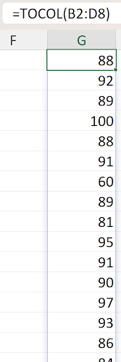 Excel TOCOL function converting a multi-column range into a single column