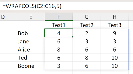 Excel WRAPCOLS function reshaping a single column into multiple columns