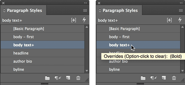 paragraph style override