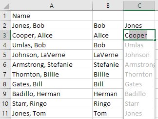 Excel name separation formula - step 14