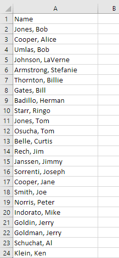 Excel name separation formula - step 1