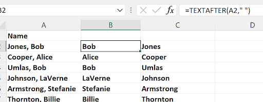 Excel TEXTTAFTER function extracting text after the space delimiter
