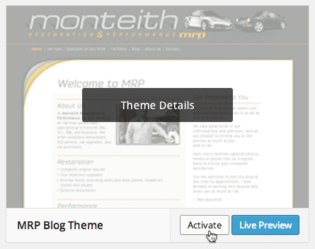 activate mrp blog theme