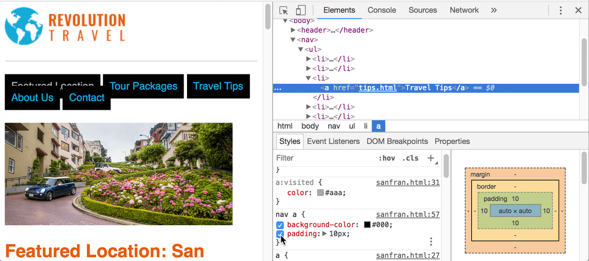 nav styles inline a