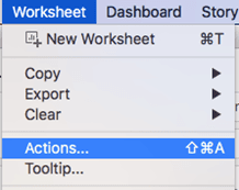 Tableau Actions dialog showing the parameter action configuration settings